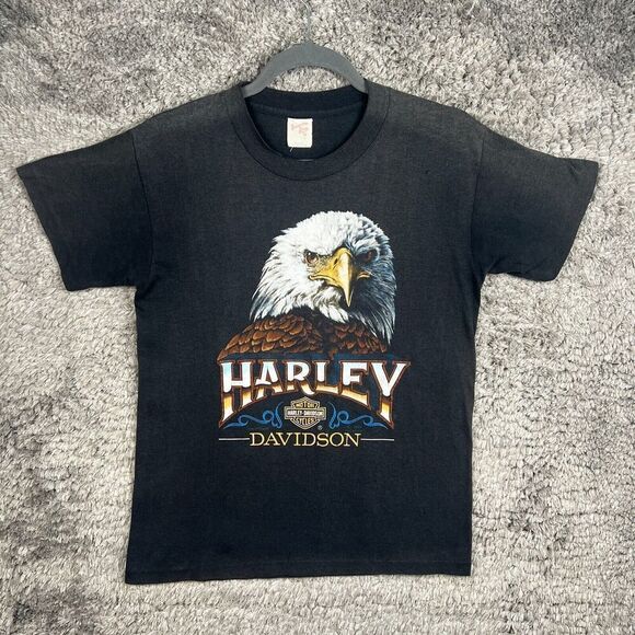 Vintage Harley Davidson 3D Emblem Eagle Shirt Large 1984 Faded *READ*